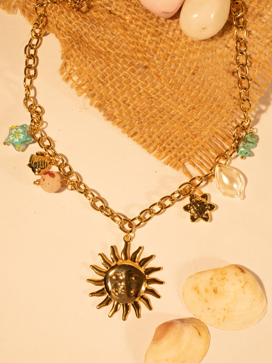 Gold-Plated Sun Shell Charms Neckpiece for Women – 14Kt Stainless Steel | Boho Beach Style Jewelry