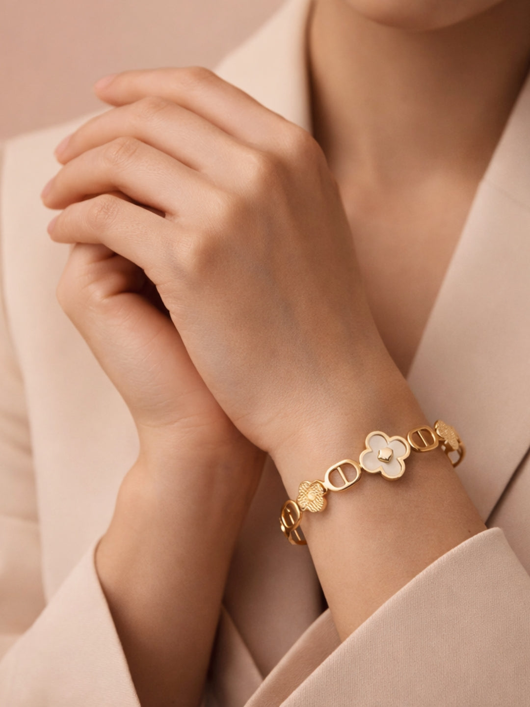 White Clover MOP Gold Bracelet – Anti Tarnish Stackable Bangle