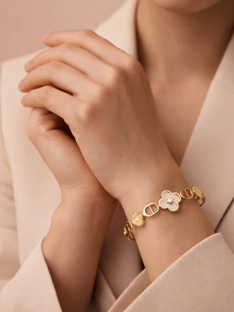 White Clover MOP Gold Bracelet – Anti Tarnish Stackable Bangle