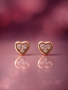 18K Gold Heart 3 Stone CZ Stud Earrings – Anti Tarnish