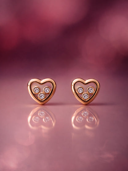 18K Gold Heart 3 Stone CZ Stud Earrings – Anti Tarnish
