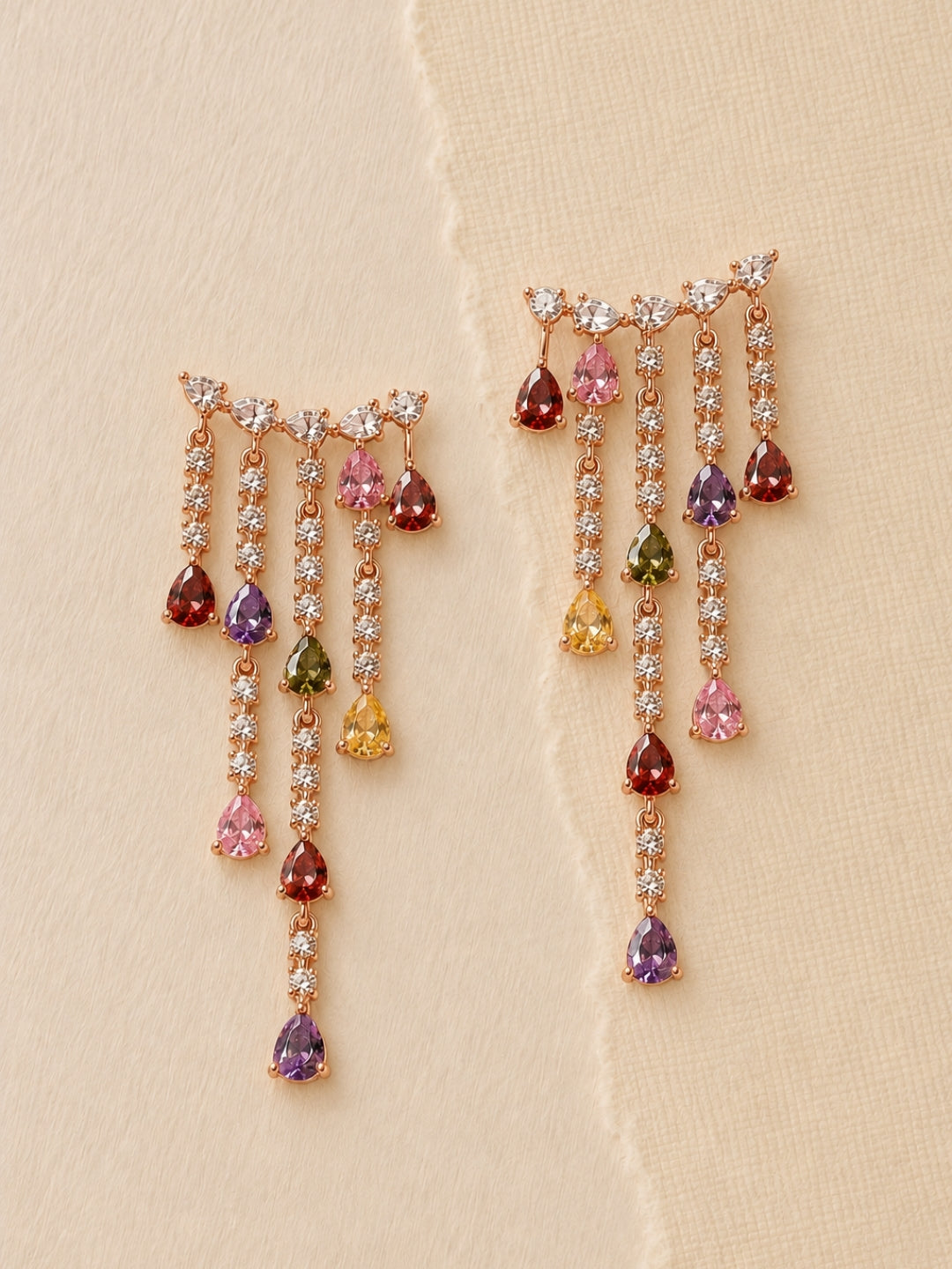 Midnight Crystal Ear Cuff Drop Earrings | Rose Gold CZ Earrings