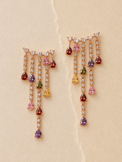 Midnight Crystal Ear Cuff Drop Earrings | Rose Gold CZ Earrings