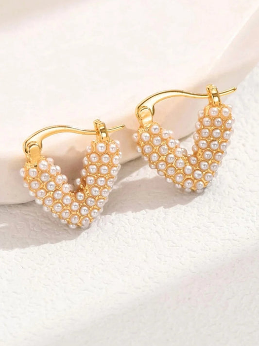 Gold Pearl Heart Hoop Earrings – Trendy Fashion Jewelry
