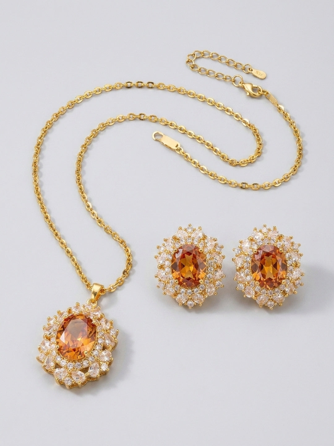 Ambra Pearl Cluster Halo Necklace & Earring Set, 18K Gold-Plated