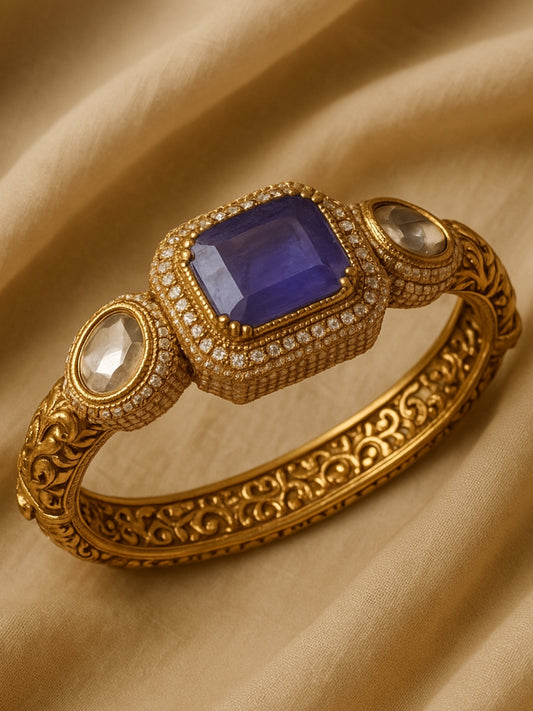 Purple Monalisa Stone Bangles | Gold Plated Kundan Moissanite Kada