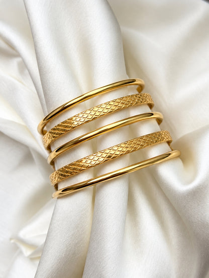 18K Gold Plated Barfi -Texture Stackable Bangles
