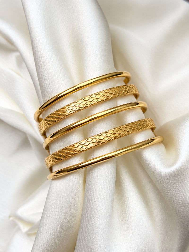 18K Gold Plated Barfi -Texture Stackable Bangles