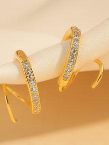 18K Gold Twist CZ Hoop Earrings | Double Piercing Look in One