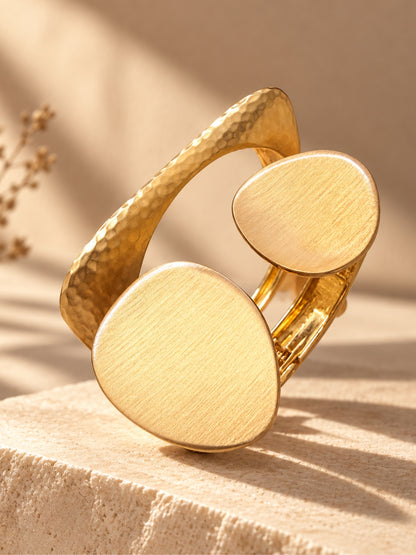 Hammered & Matte Disc Cuff Bracelet Combo – Set of 2 Stackable Cuffs