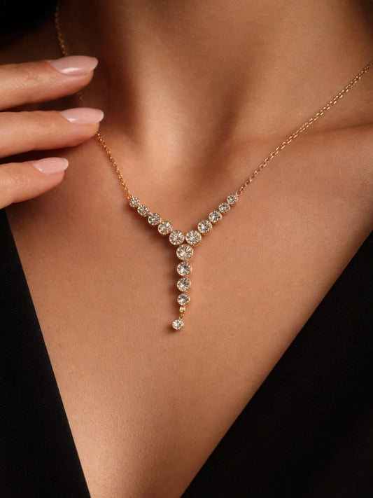 18K Gold Plated CZ Y Drop Necklace – Anti Tarnish Everyday Chain