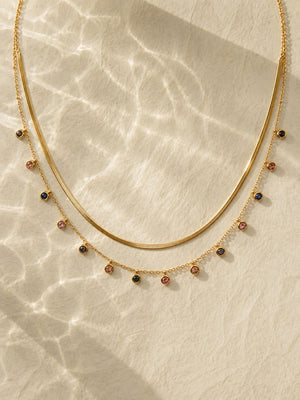 Layered Snake Chain & CZ Droplet Necklace Set (Set of 2)