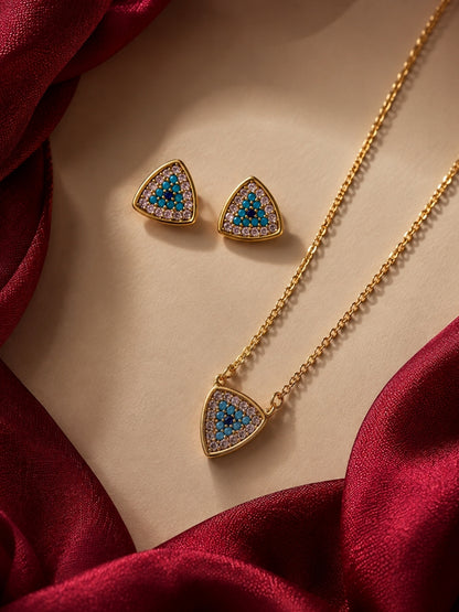 Talismano Triangolo Evil Eye Necklace & Earring Set, 18K Gold-Plated