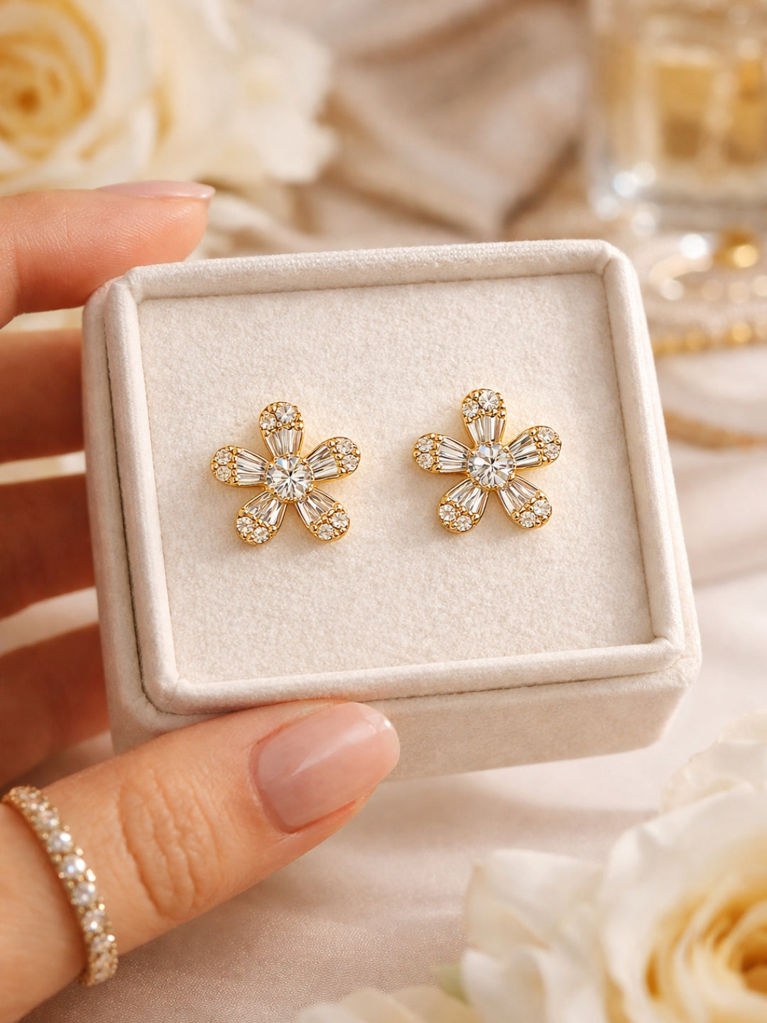 Floral Studded Rose Gold Earrings | Everyday AD Flower Studs