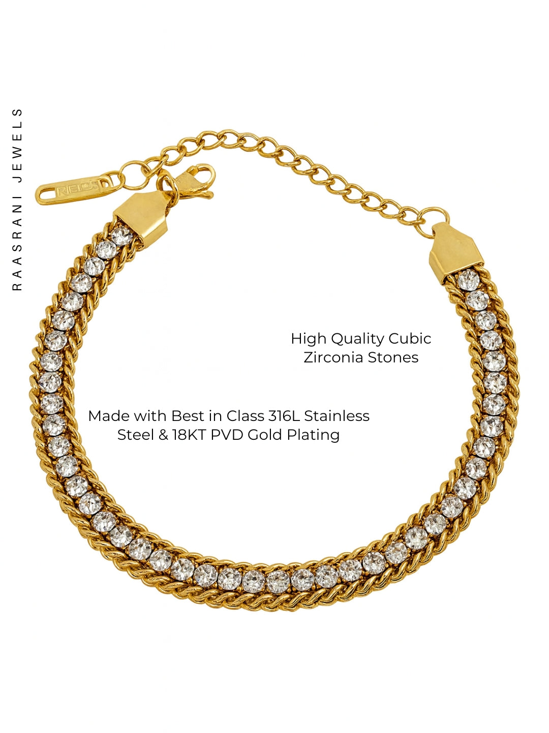 Solitaire Chain Design Bracelet – 18K Gold Plated | CZ Tennis Bracelet