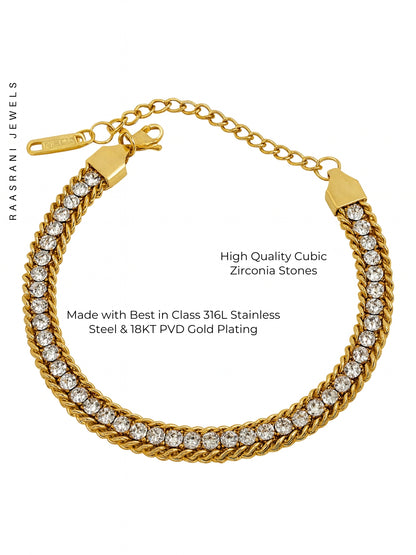 Solitaire Chain Design Bracelet – 18K Gold Plated | CZ Tennis Bracelet