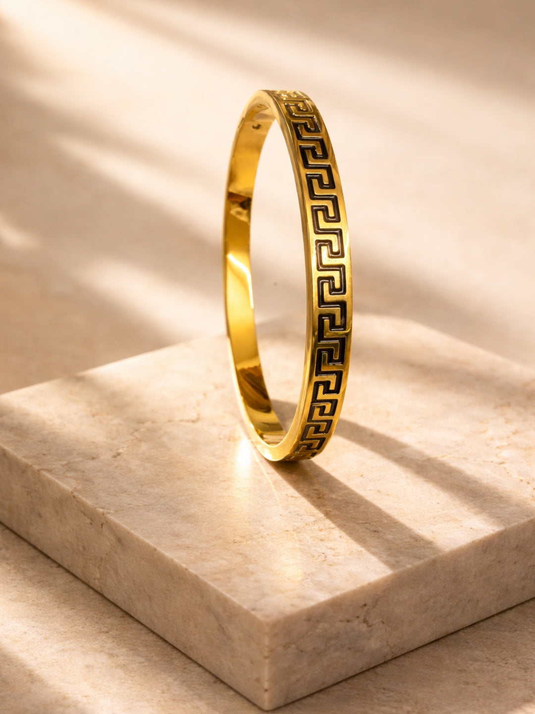 Black Engraved Swastik Gold Cuff Bracelet | Anti Tarnish Stainless Steel
