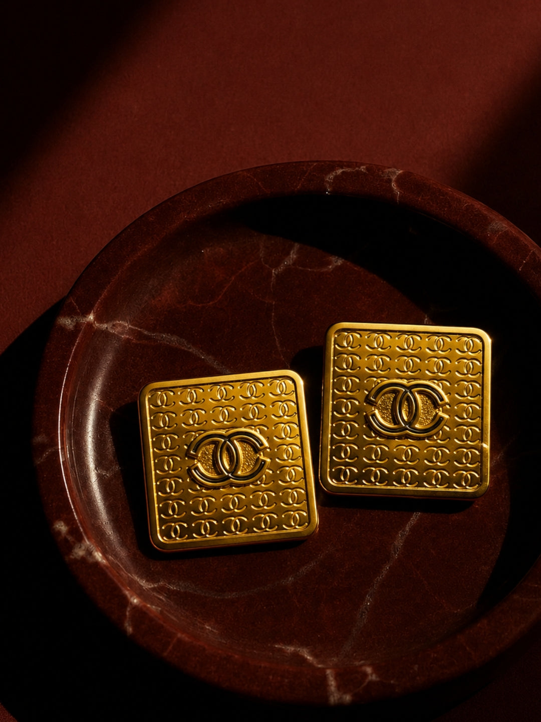 Golden Monogram Rectangle Statement Stud Earrings