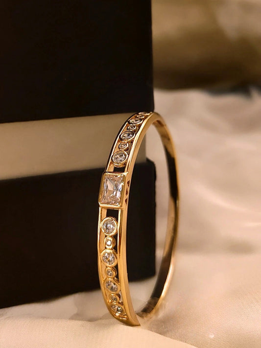 Aurum Deco Cuff – Rose Gold | Square & Round AD Stones | Luxe Press-Lock Fit