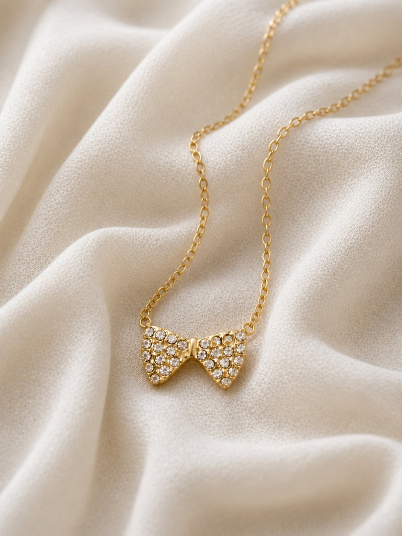 Tiny Bow CZ Pendant Necklace – 18K Gold Plated Anti-Tarnish