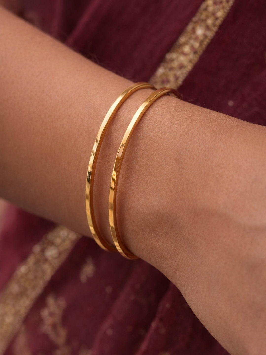 18K Gold plated Plain Thin Bangle – Anti Tarnish Stackable Bracelet