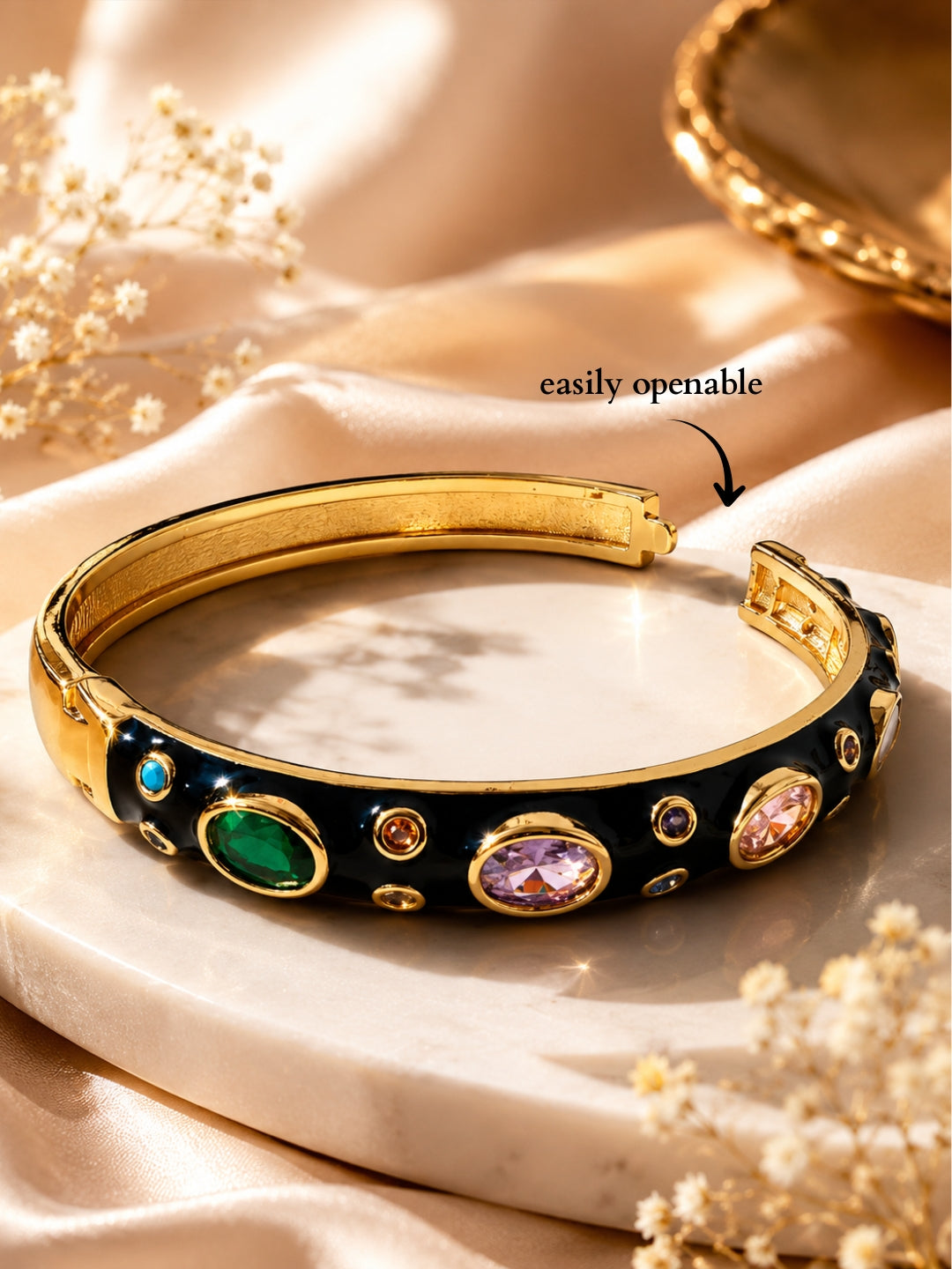 Nocturne Gemstone Bangle, 18K Gold-Plated