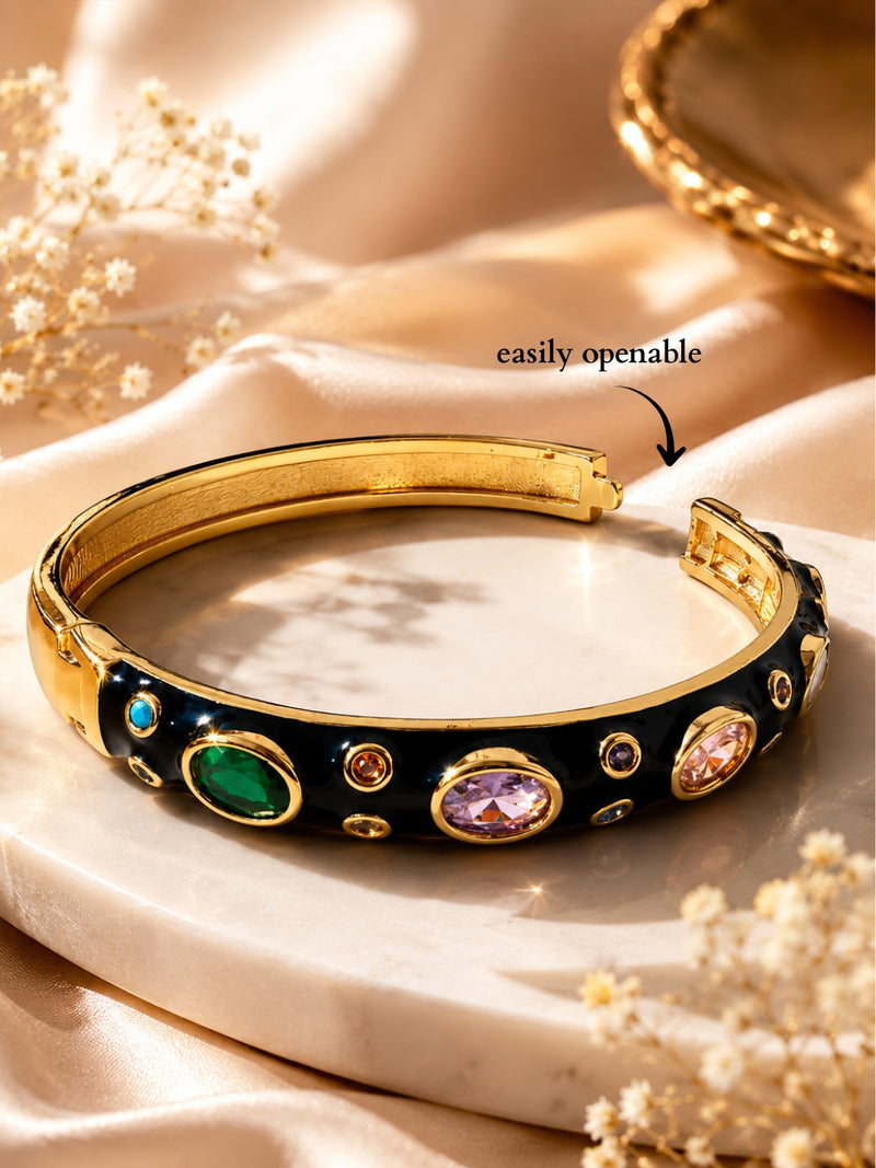 Nocturne Gemstone Bangle, 18K Gold-Plated