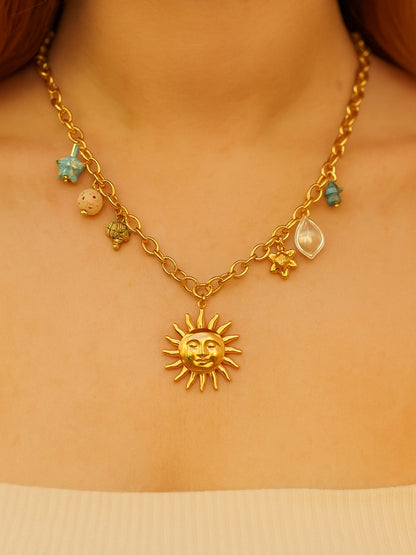 Gold-Plated Sun Shell Charms Neckpiece for Women – 14Kt Stainless Steel | Boho Beach Style Jewelry