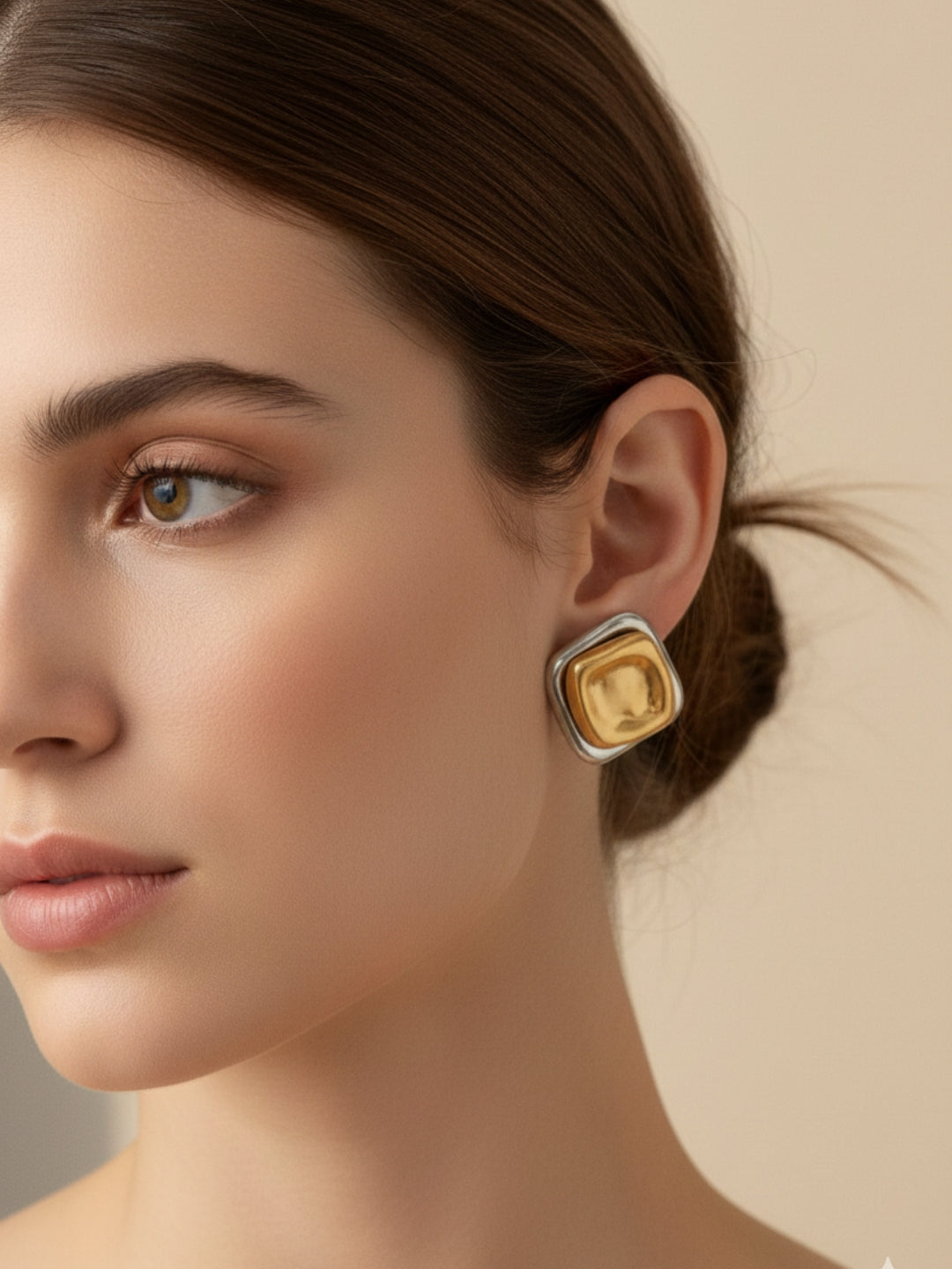 Dual Tone Quad Studs – 14k Gold & Rhodium Anti-Tarnish Earrings