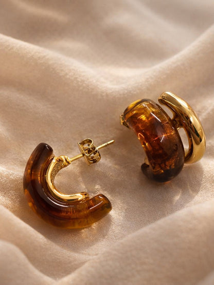 Brown Resin Gold Stud Earrings | Anti-Tarnish Everyday Studs