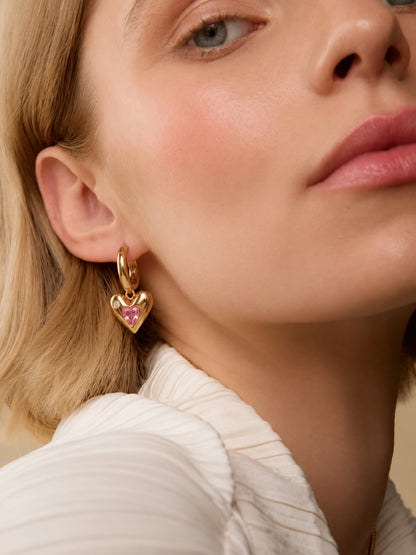 Rosé Heart Charm Hoop Earrings, 18K Rose Gold-Plated