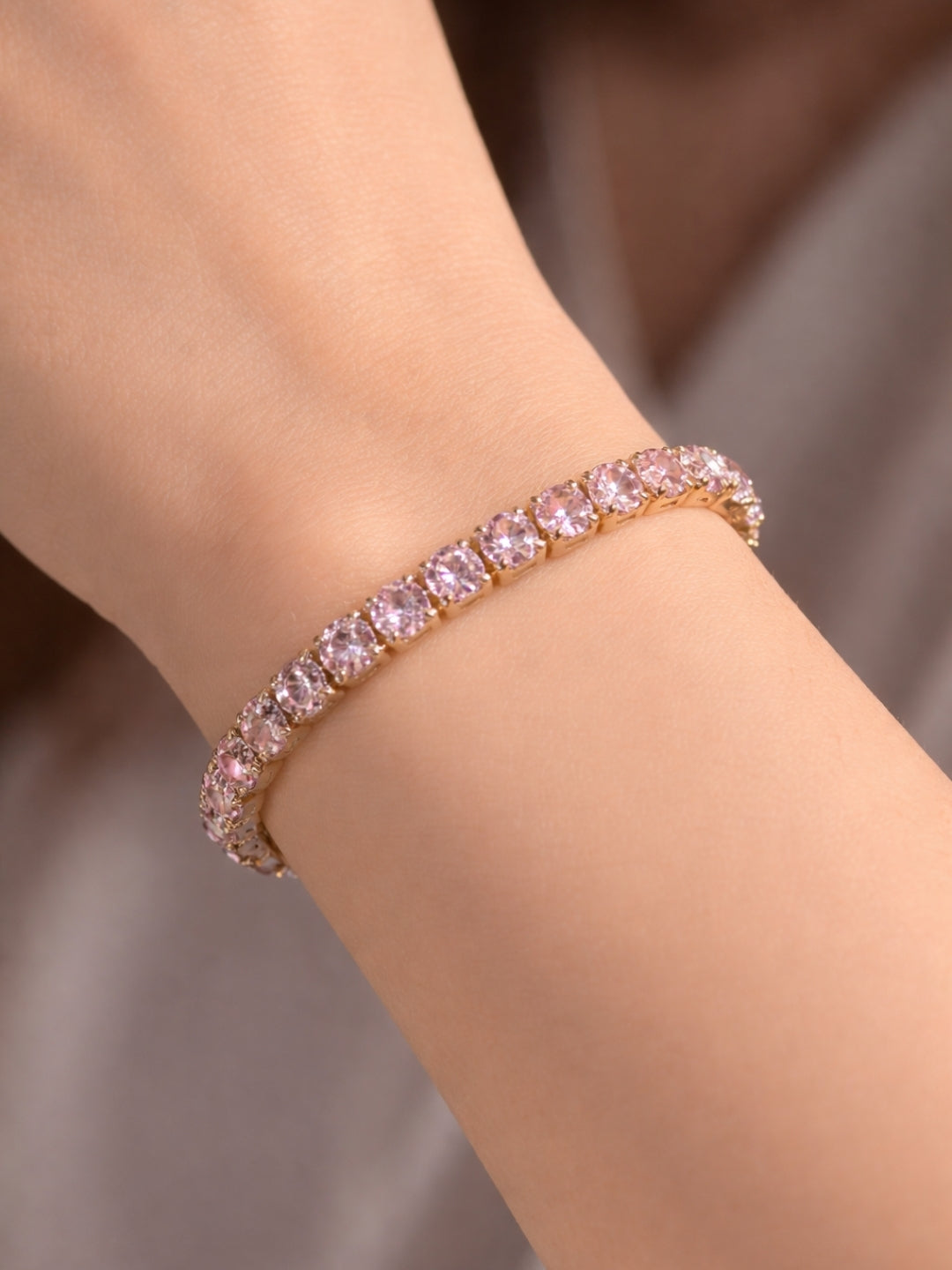 18K Gold Pink CZ Tennis Bracelet – Anti Tarnish & Waterproof