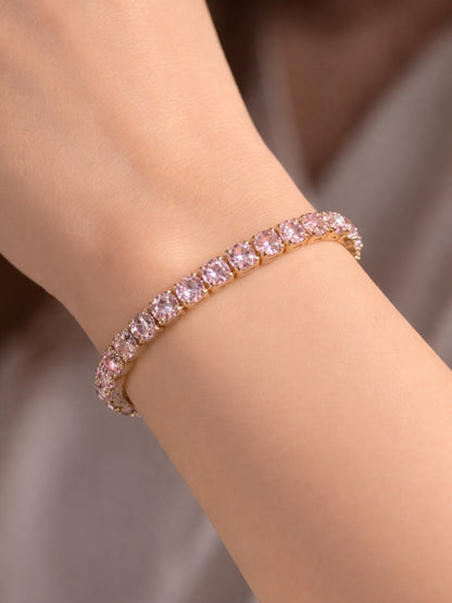 18K Gold Pink CZ Tennis Bracelet – Anti Tarnish & Waterproof