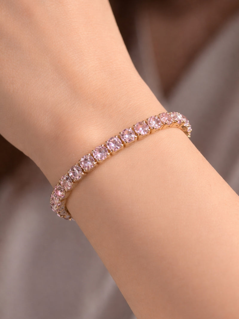 18K Gold Pink CZ Tennis Bracelet – Anti Tarnish & Waterproof
