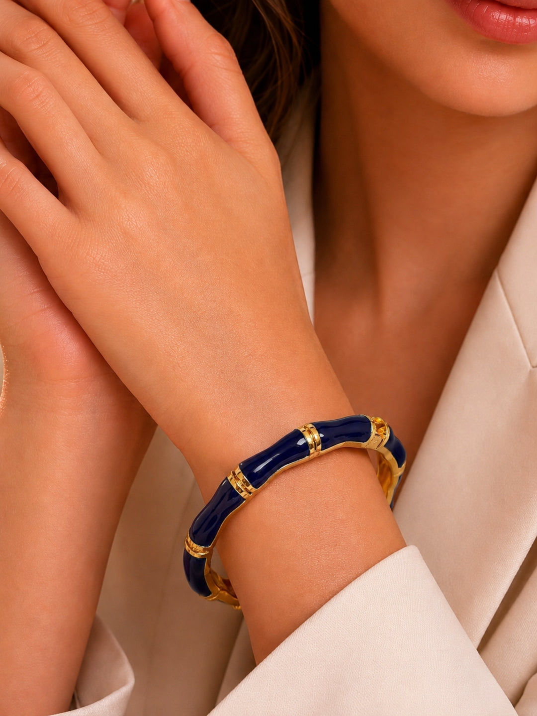 Notte Bamboo Enamel Bangle, 18K Gold-Plated