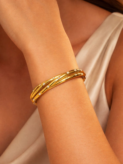 Spiral Studded Gold Cuff Bracelet with CZ | Anti-Tarnish