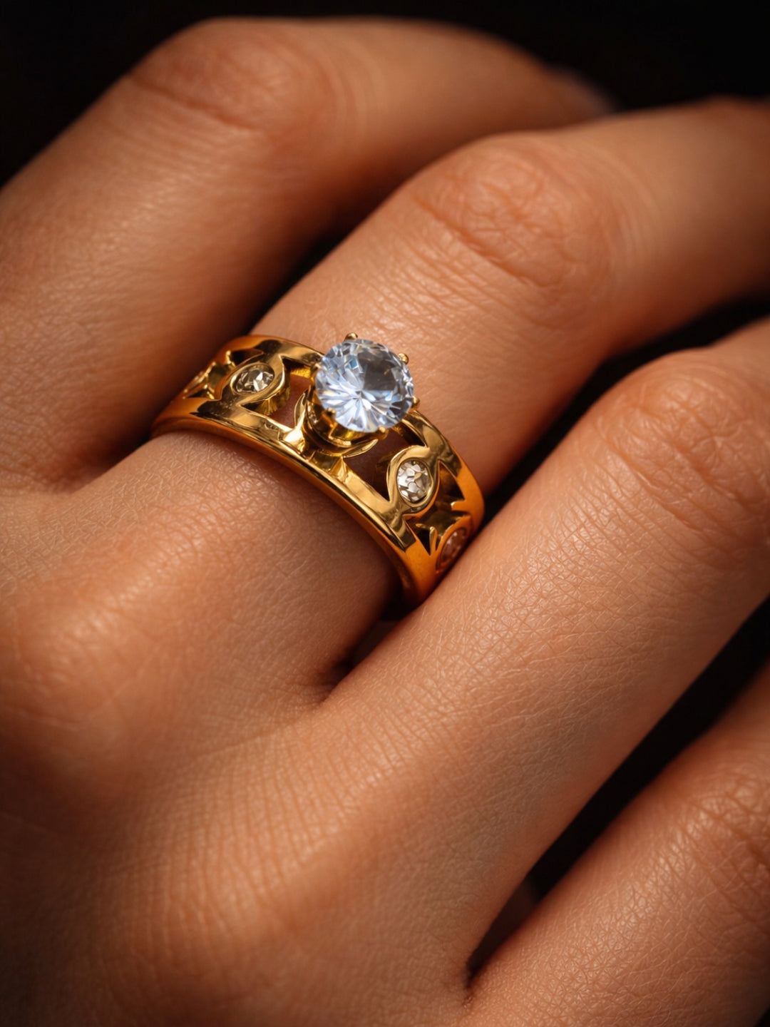 Brand Inspired Gold Designer Solitaire Ring | Anti-Tarnish, Size 6