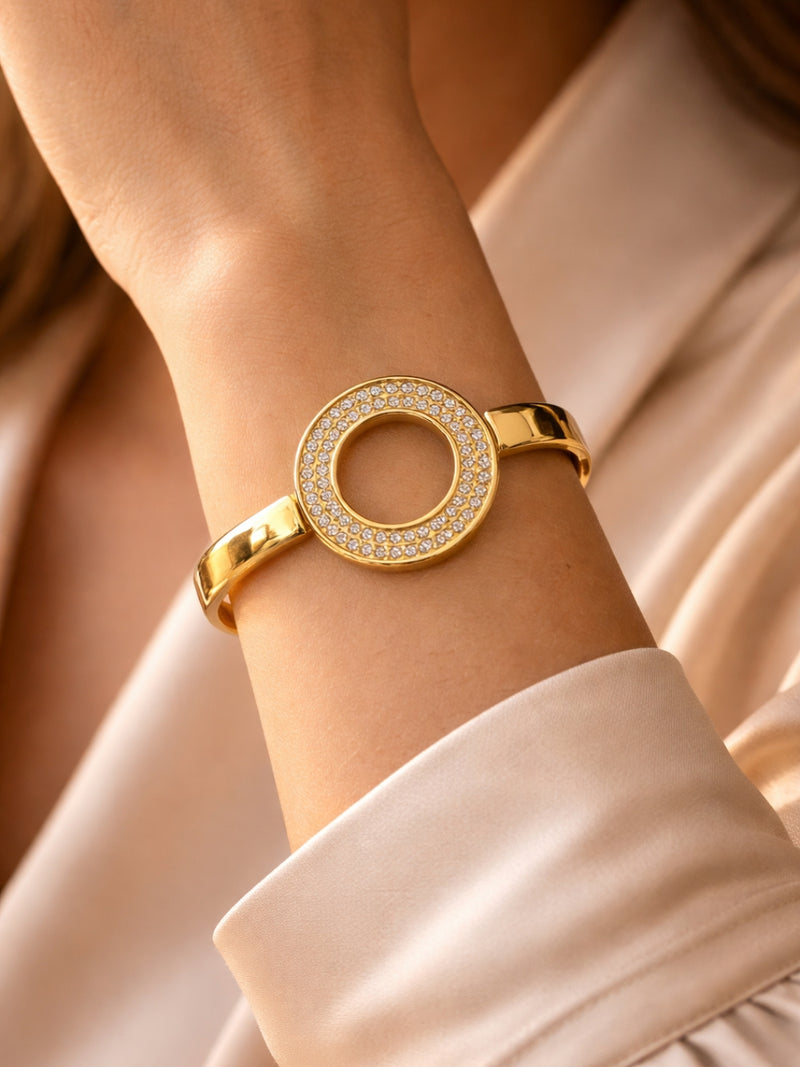 18K Gold Plated CZ Round Bangle Bracelet | Anti Tarnish