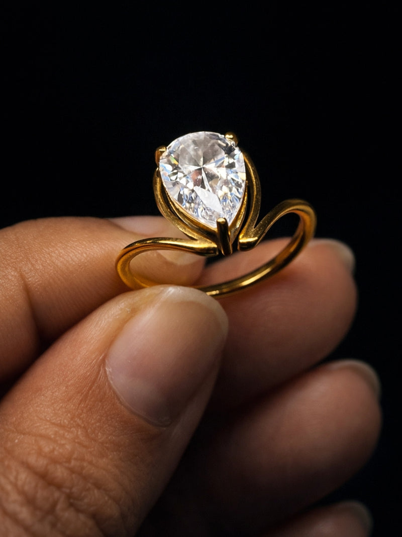 Marquise CZ V Ring – 18K Gold Plated Stainless Steel Statement Ring