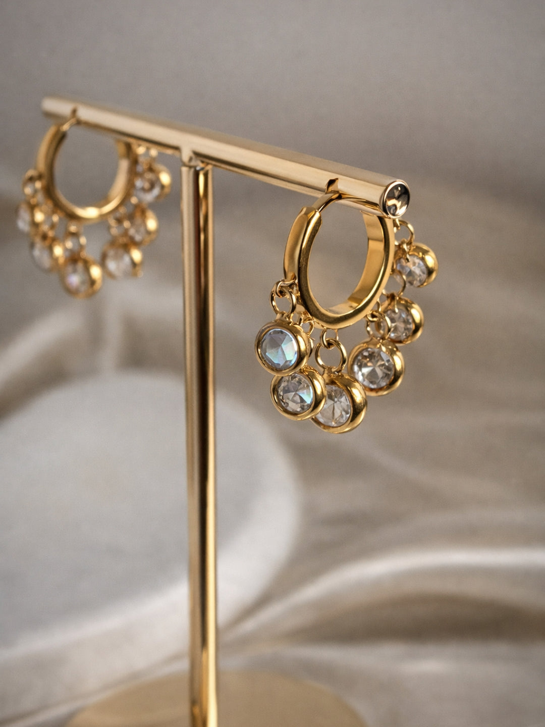 White CZ Charm Hoop Earrings – 18K Gold Plated Everyday Hoops