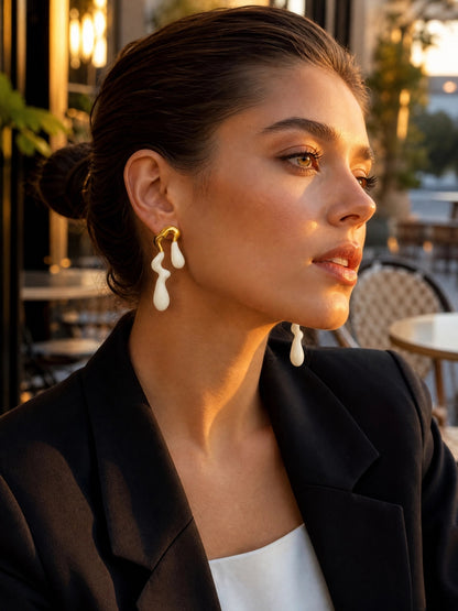 White Thunder Drip Earrings | 18K Gold Plated Anti-Tarnish