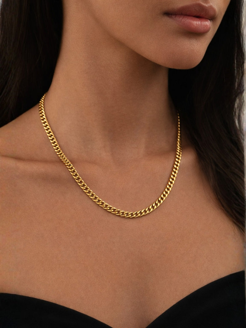 Unisex 18K Gold Cuban Link Chain – 5mm Stainless Steel Necklace