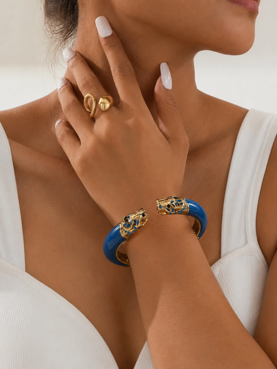Vittoria Panther Kada Bangle, 18K Gold-Plated - Blue