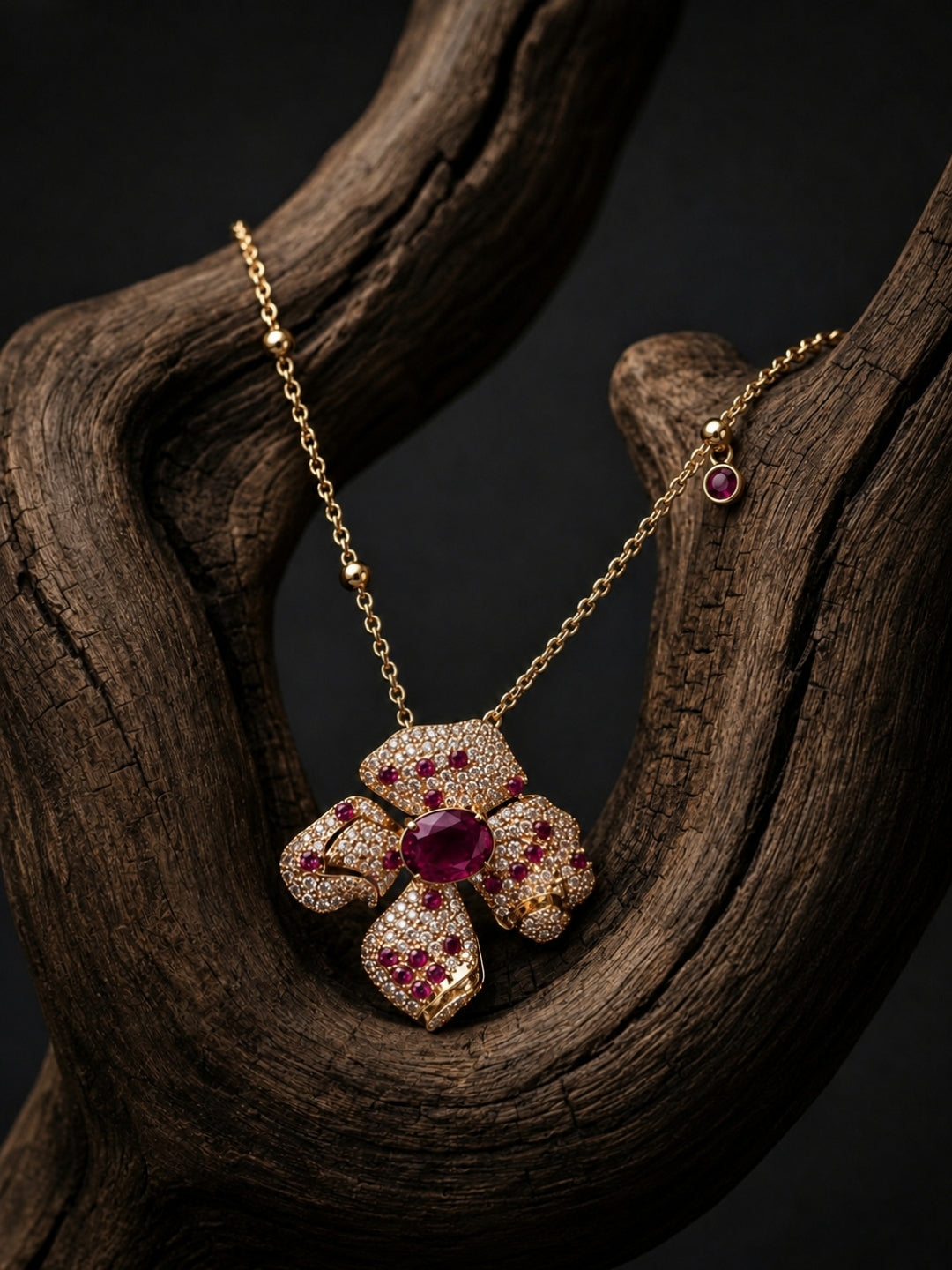 Boccio Fucsia Pavé Flower Necklace & Earring Set, 18K Gold-Plated