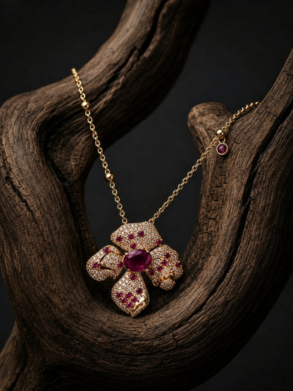 Boccio Fucsia Pavé Flower Necklace & Earring Set, 18K Gold-Plated
