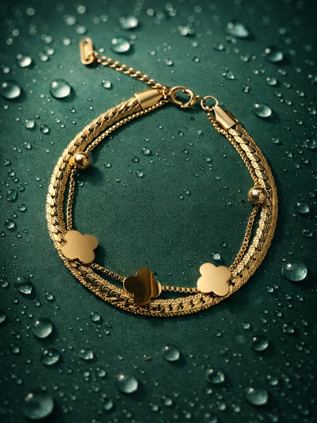 Clover Double Layer Cuban Chain Bracelet – 18K Gold Plated