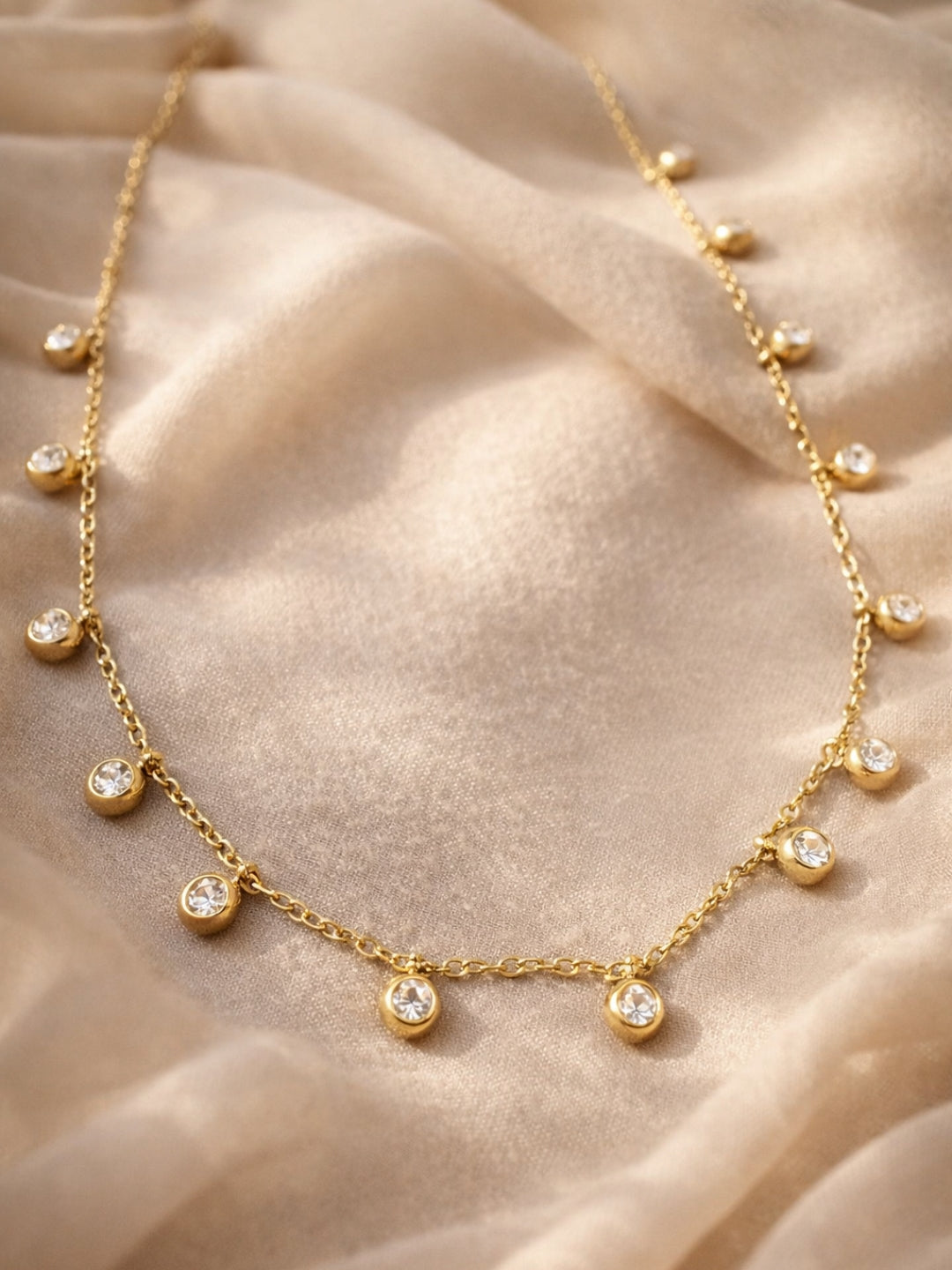 White Gold Round CZ Charm Neckpiece | 18K Gold Plated