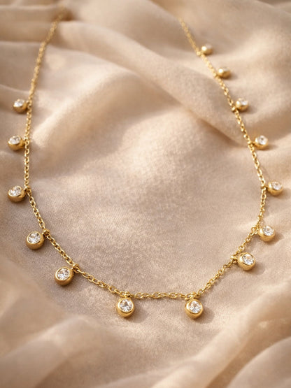 White Gold Round CZ Charm Neckpiece | 18K Gold Plated