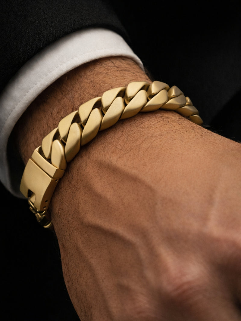 Matte Gold Chunky Cuban Link Bracelet for Men | Stainless Steel