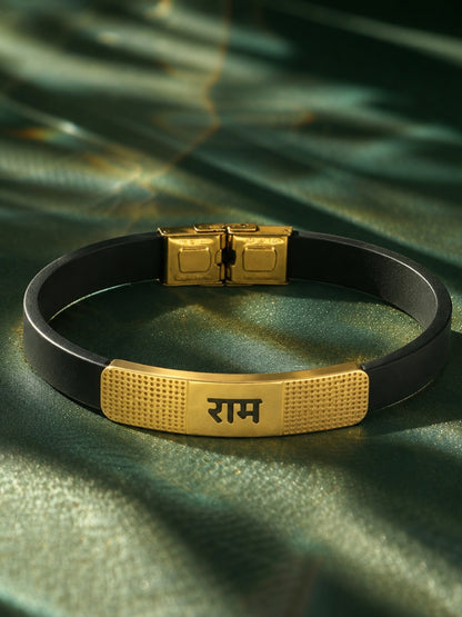 Ram Engraved Bracelet Band Black , 18K Gold Plated Stainless Steel